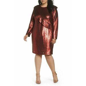 GLAMOROUS Womens plus Size Sequin Ruffle Dress 14